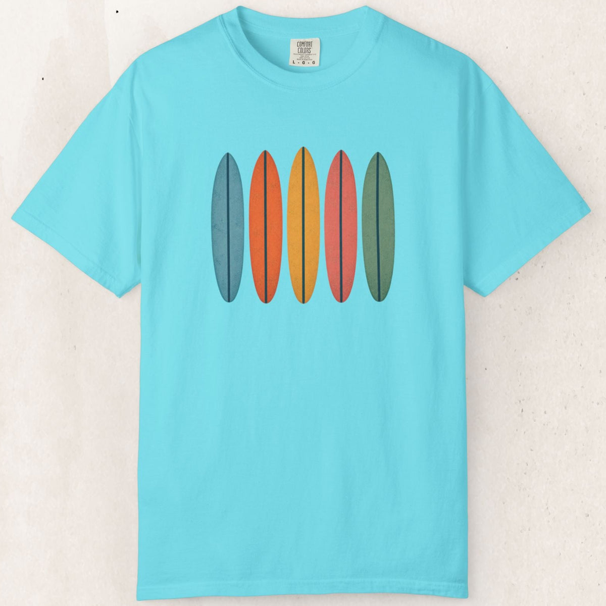 Surfboard Row Retro Beach Tee – Lagoon Blue