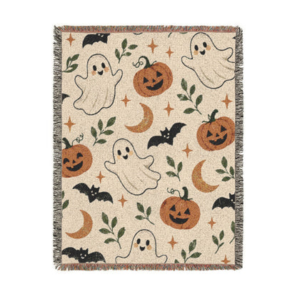 Halloween Ghost & Pumpkin Woven Blanket
