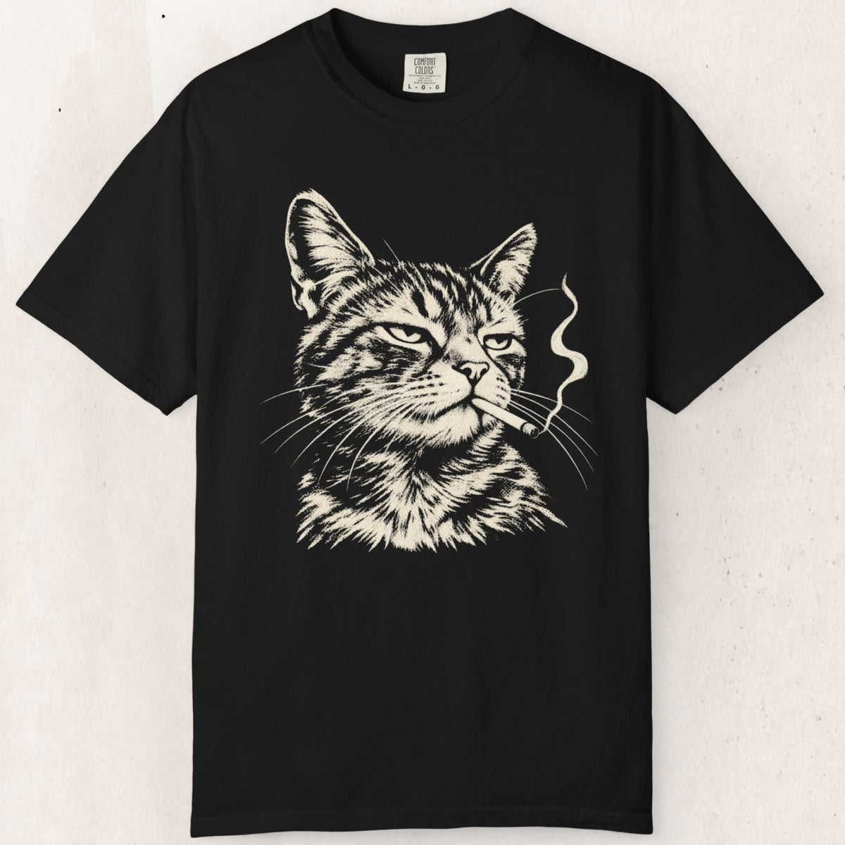 Smoking Cat Graphic Tee – Black