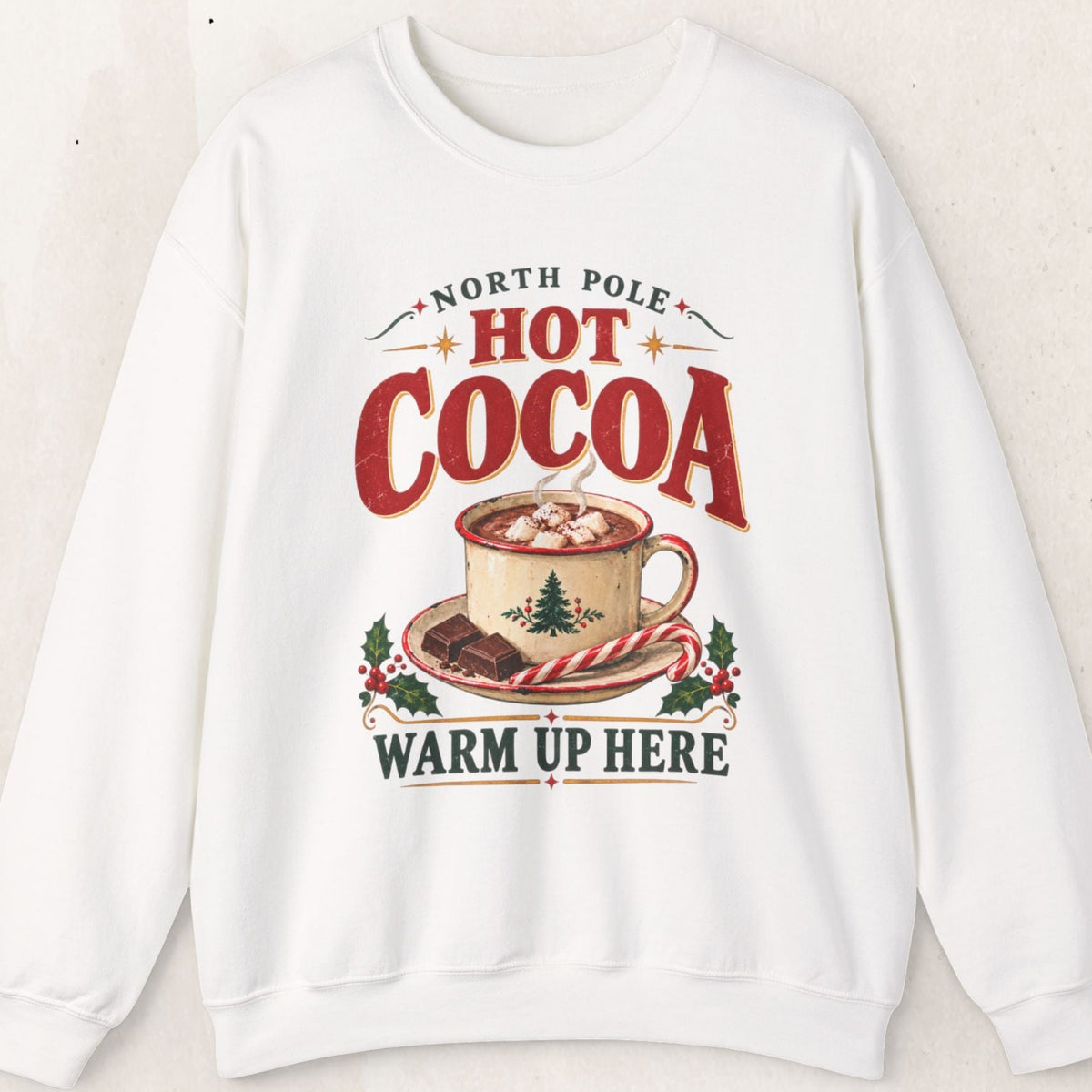 North Pole Hot Cocoa Warm Up Here Christmas sweatshirt by Wicked Thread Society
