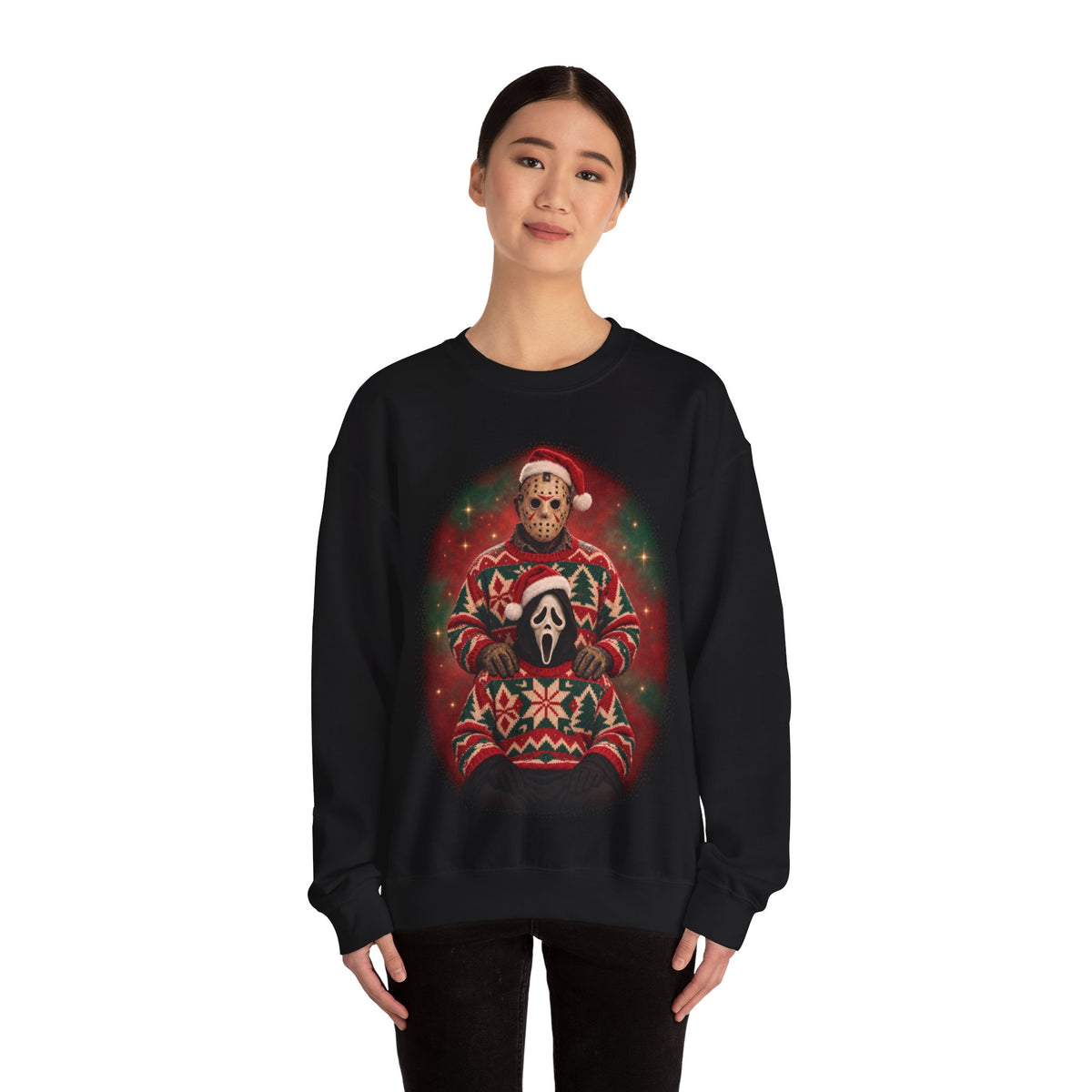 Ghostface and Jason 80s glamour portrait horror Christmas sweatshirt
