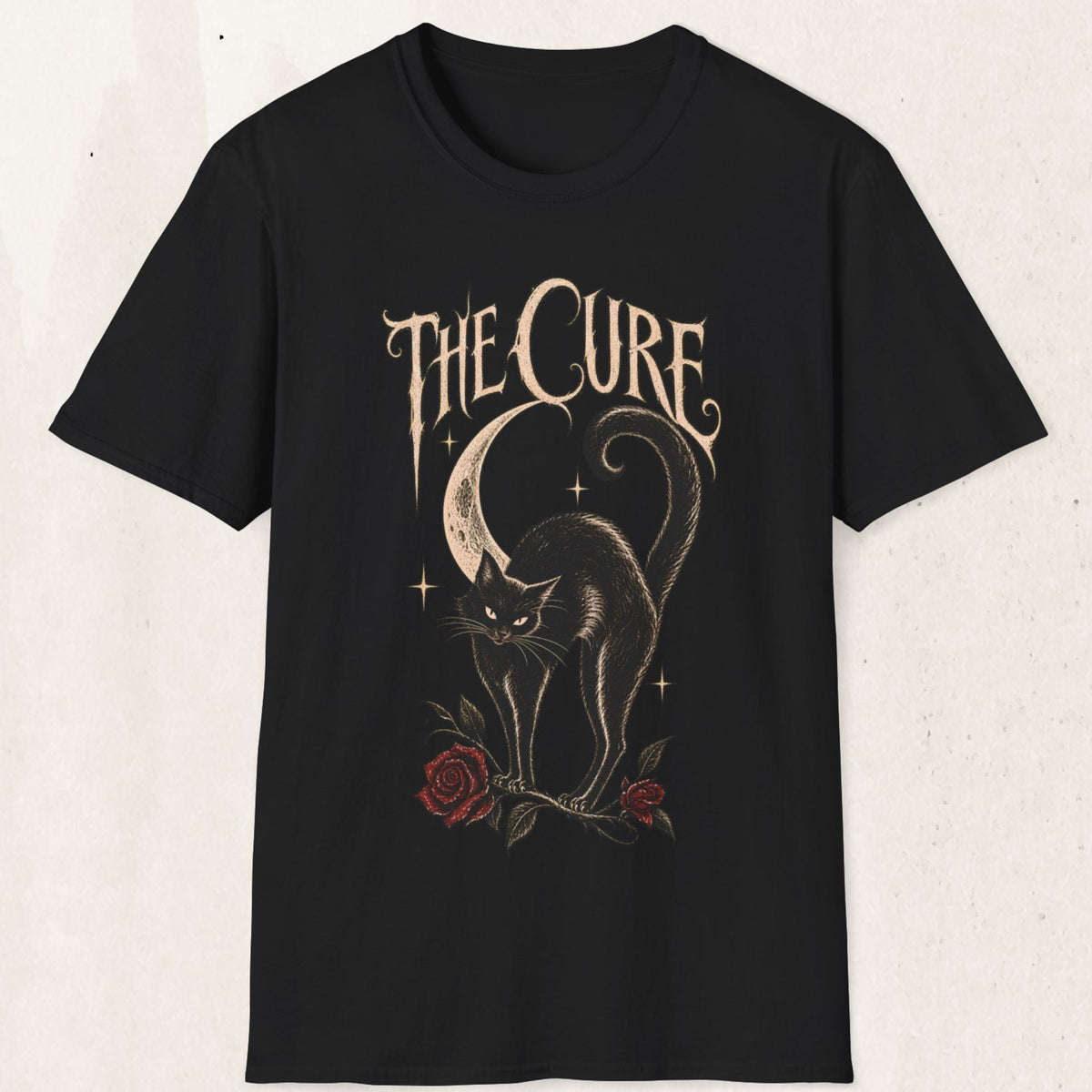 The Cure Graphic Tee – Vintage Black Cat Band Shirt – Black
