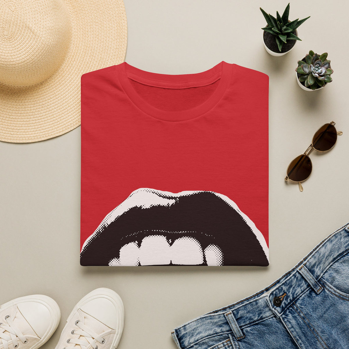 Vampire Fangs Graphic Tee – Gothic Lips & Fangs Shirt – Red