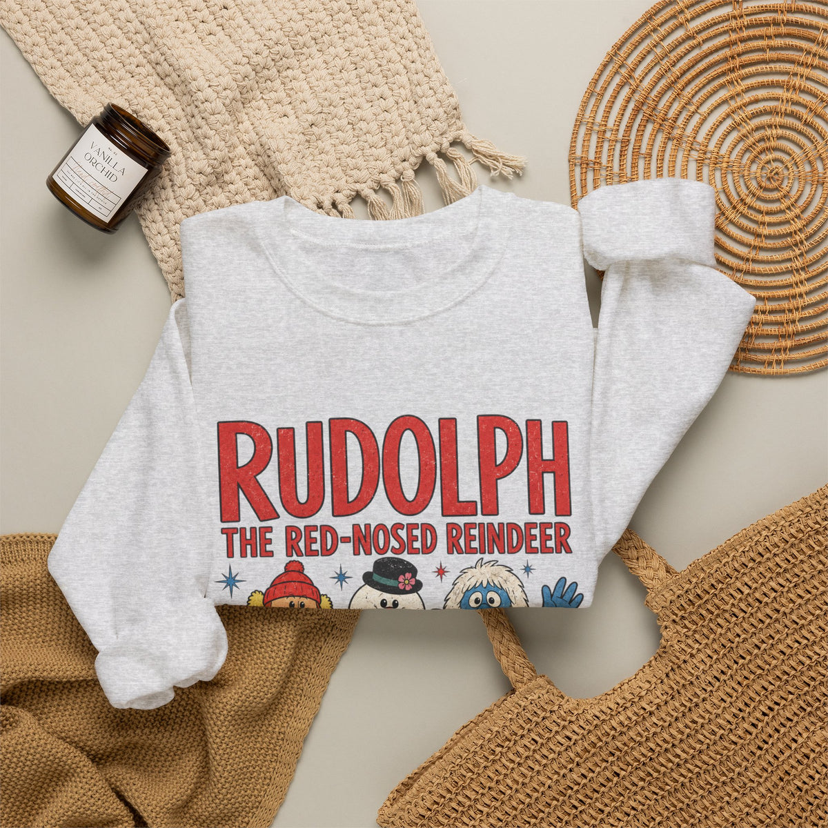 Rudolph The Red-Nosed Reindeer Vintage Crewneck Sweatshirt in Ash, alternate view