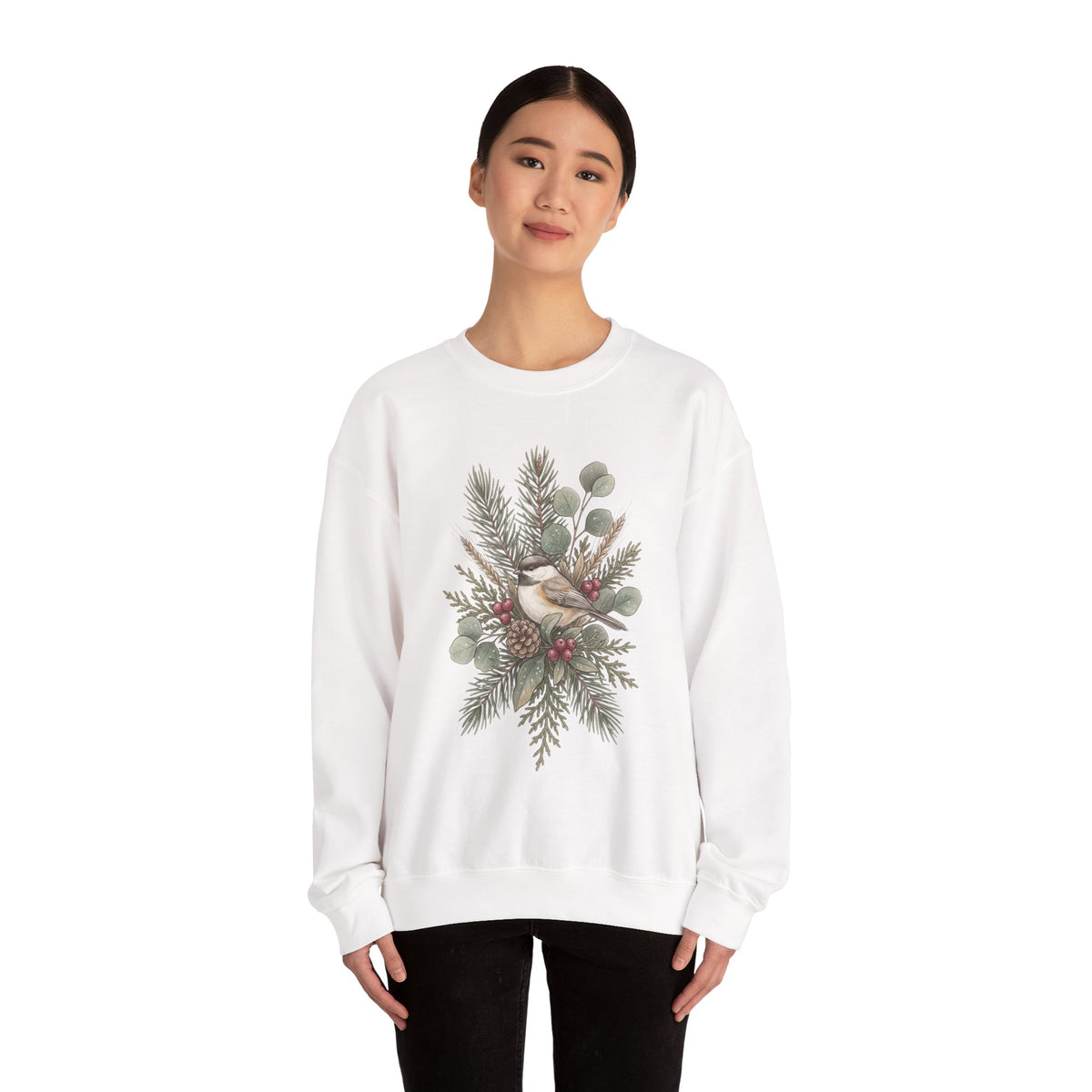 Botanical winter wreath Christmas crewneck sweatshirt
