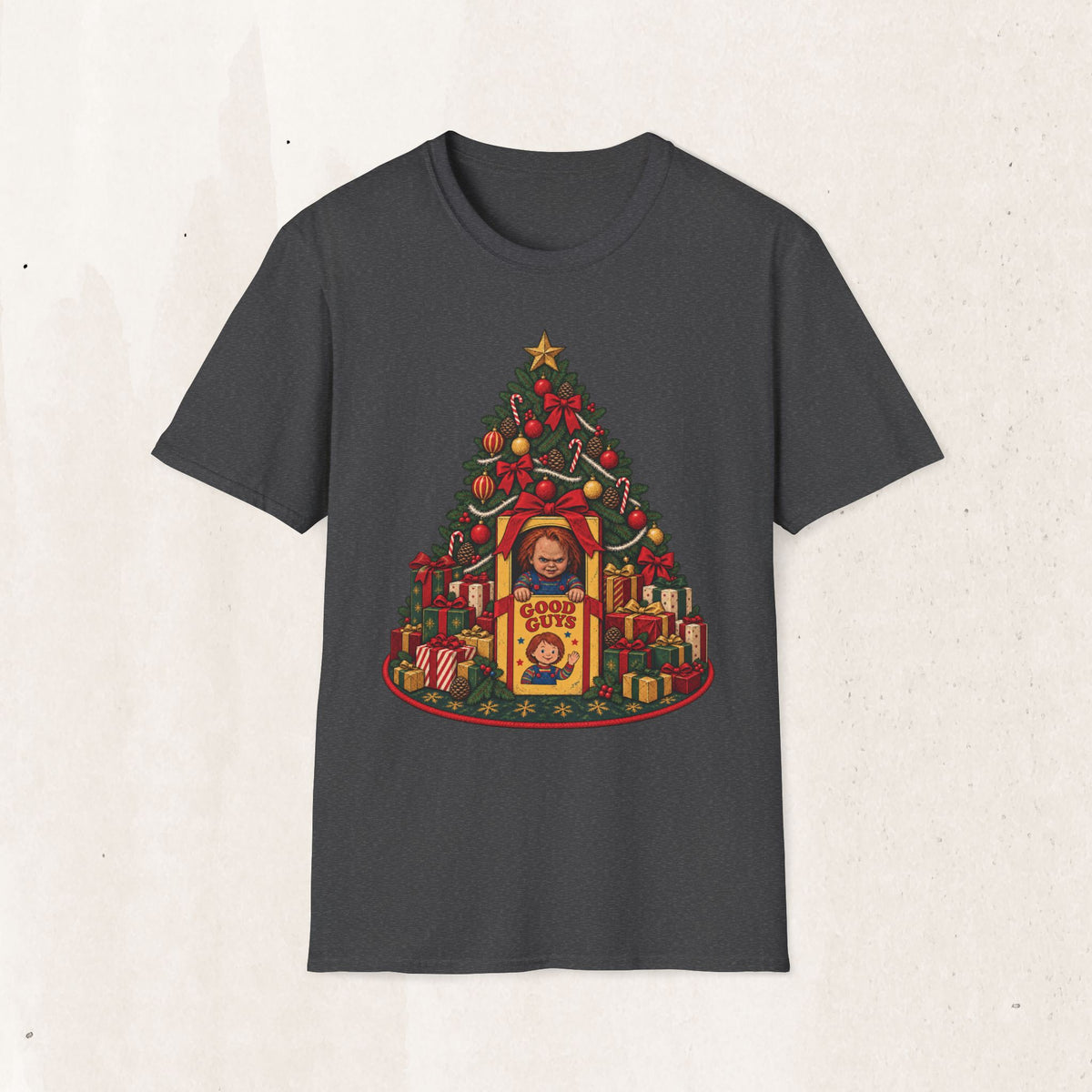 Chucky Christmas Graphic Tee – Creepy Horror Christmas Shirt – Dark Heather