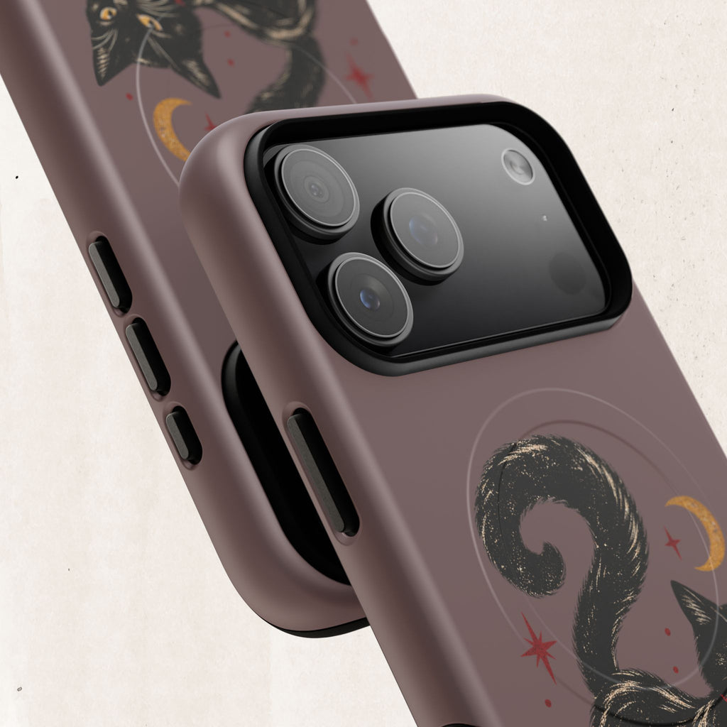 Magnetic Phone Case — Black Cat in Red Boots Design