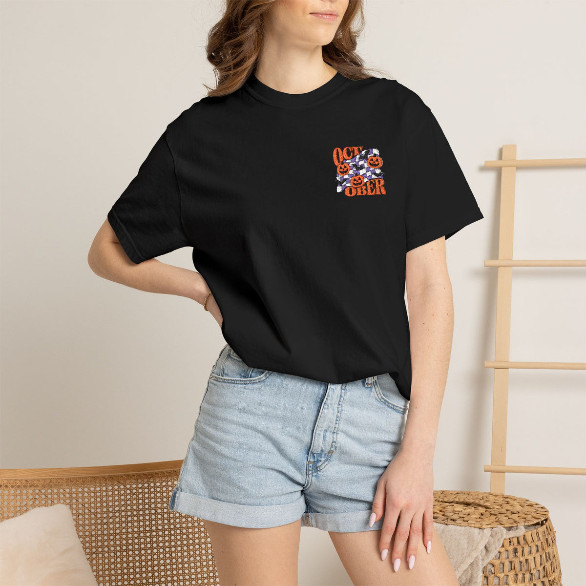 Embroidered Retro "October" Halloween Tee