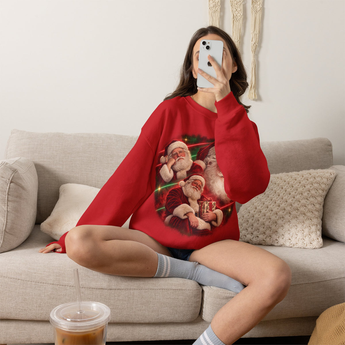 Vintage Santa 80s glamour portrait tacky Christmas sweatshirt