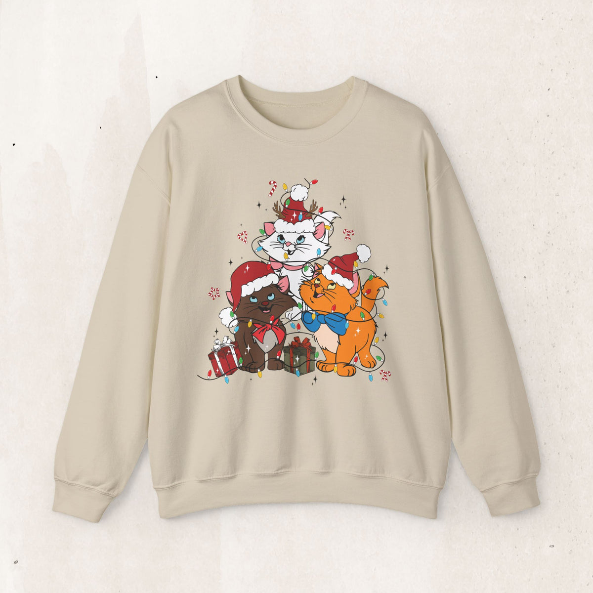 Festive Cartoon Friends Christmas Crewneck Sweatshirt – Sand