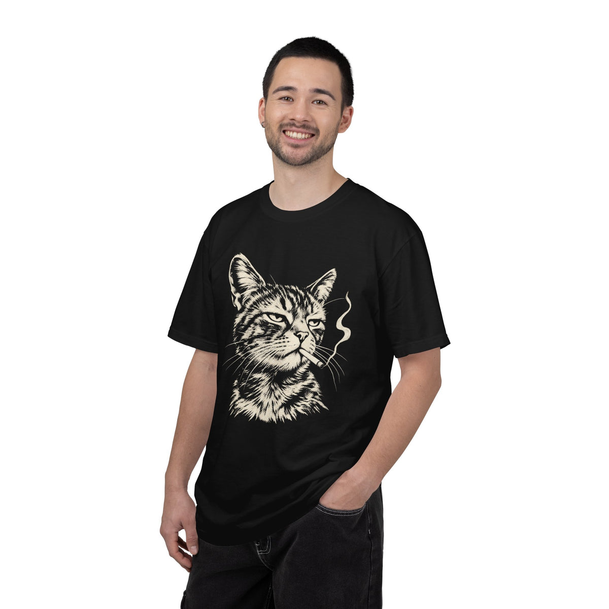 Smoking Cat Graphic Tee in Black, alternate view