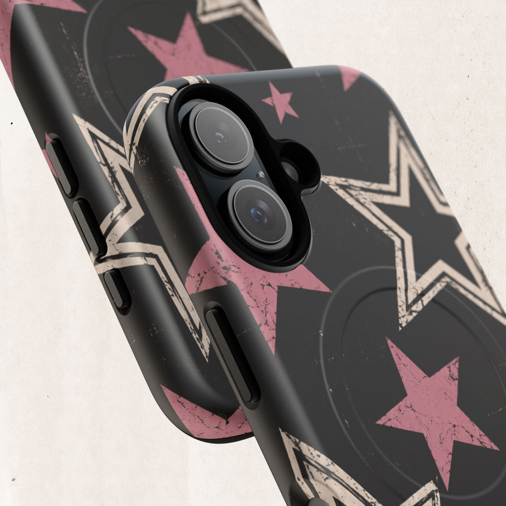 Magnetic Phone Case — Pink Retro Stars Tough Protective Cover Printify