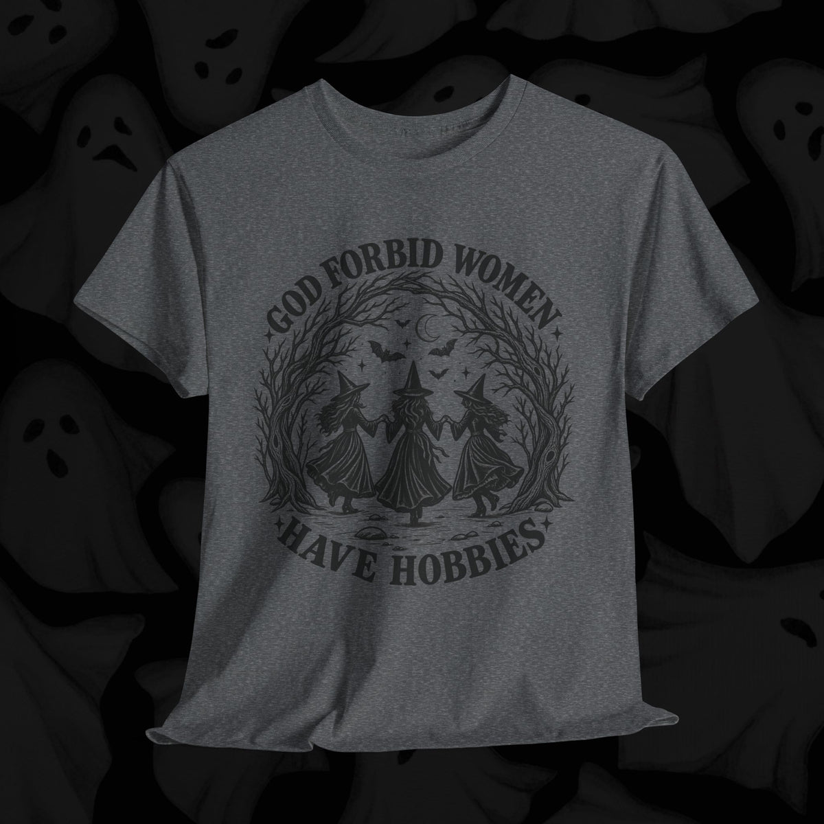 God Forbid Women Have Hobbies Witch Graphic Tee – Graphite Heather