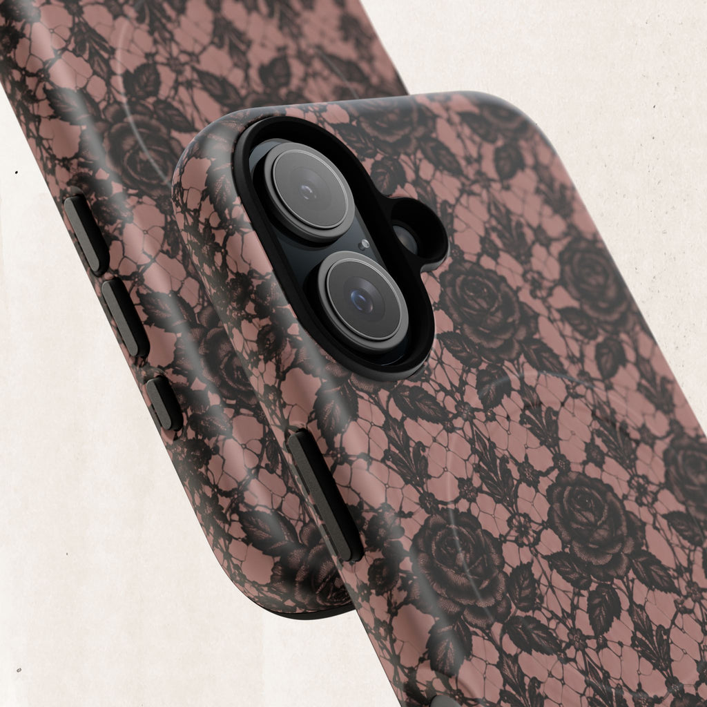 Vintage Black Lace Rose Pattern Phone Case