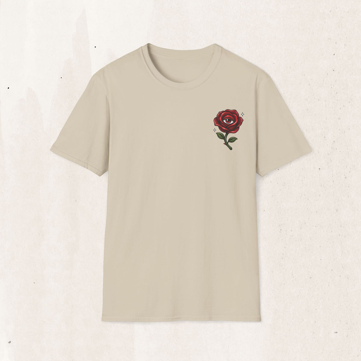 Red Rose Graphic Tee – Minimal Floral Shirt – Sand