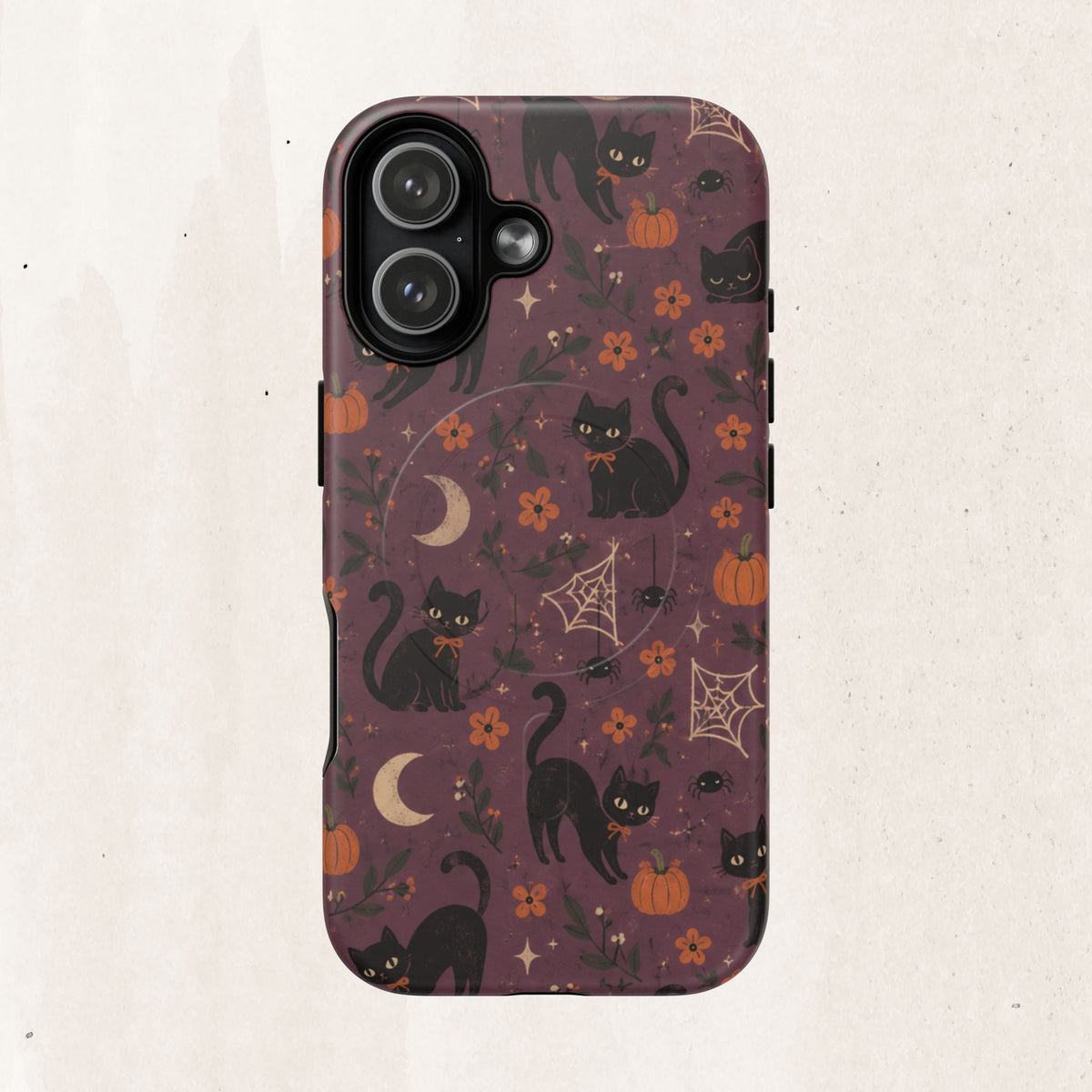 Halloween Black Cat Tough Magnetic Phone Case — Cute Spooky Pumpkins & Spiderwebs