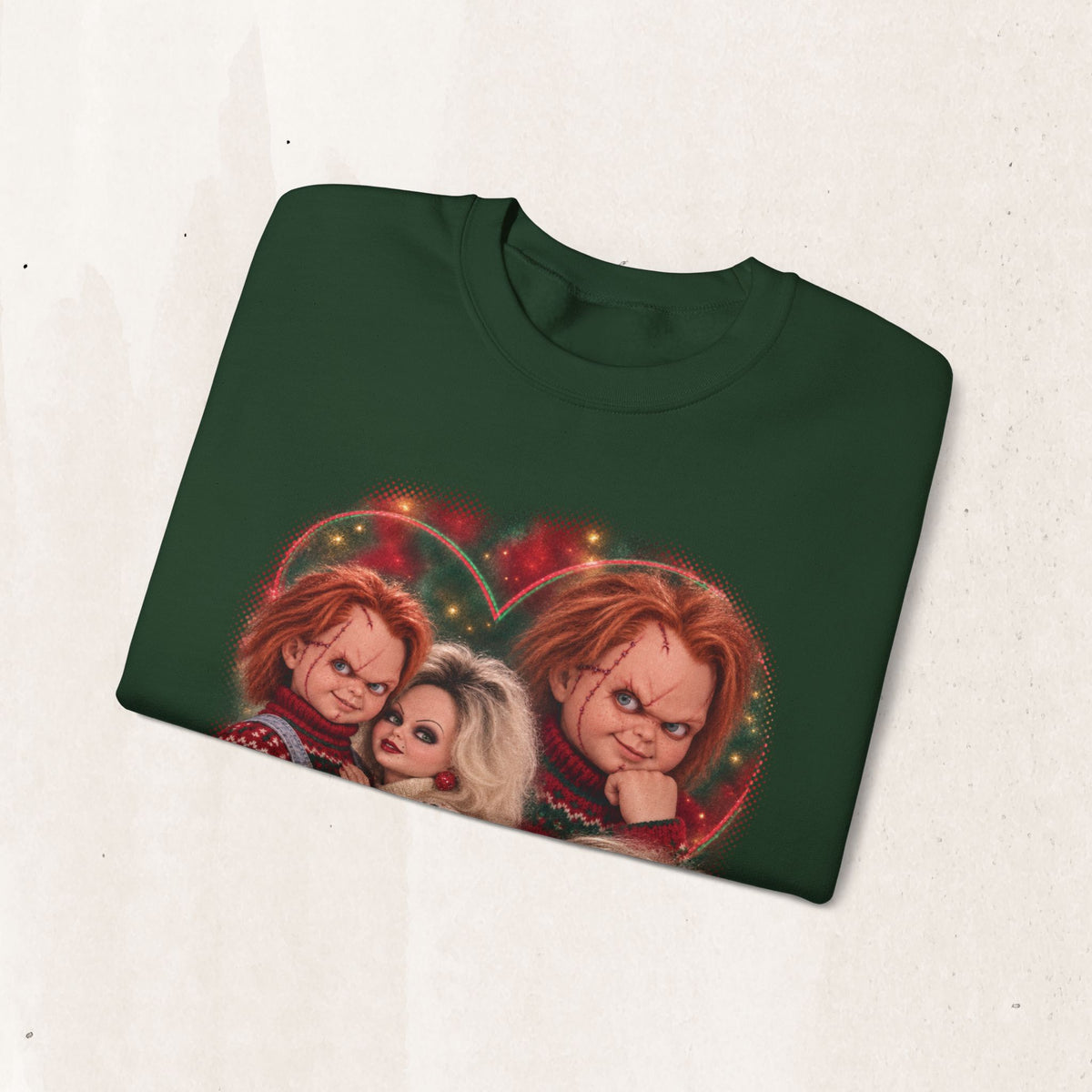 Chucky and Tiffany 80s glamour portrait horror Christmas sweatshirt
