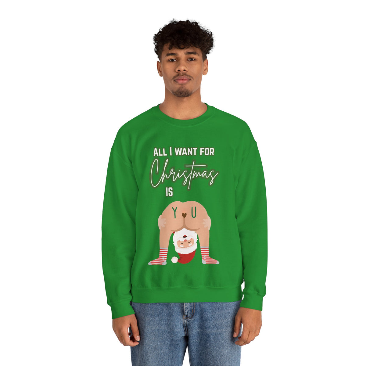 All I Want for Christmas Is You Santa Couples Sweatshirt in Irish Green, alternate view