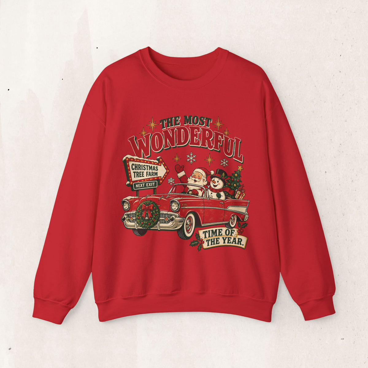 The Most Wonderful Time of the Year Vintage Red Truck Sweatshirt, Retro Christmas Snowman Crewneck