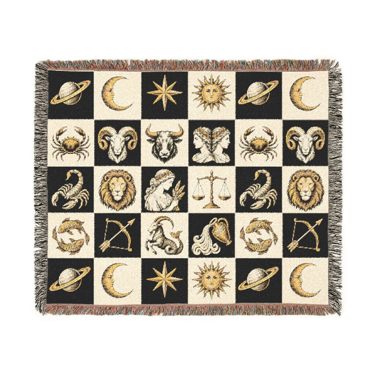 Zodiac Checkerboard Woven Blanket Printify