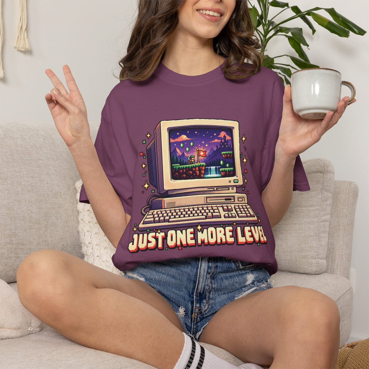 Retro Computer 'Just One More Level' Gaming Tee