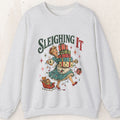 Sleighing It Christmas Sweatshirt – Retro Holiday Crewneck – Ash