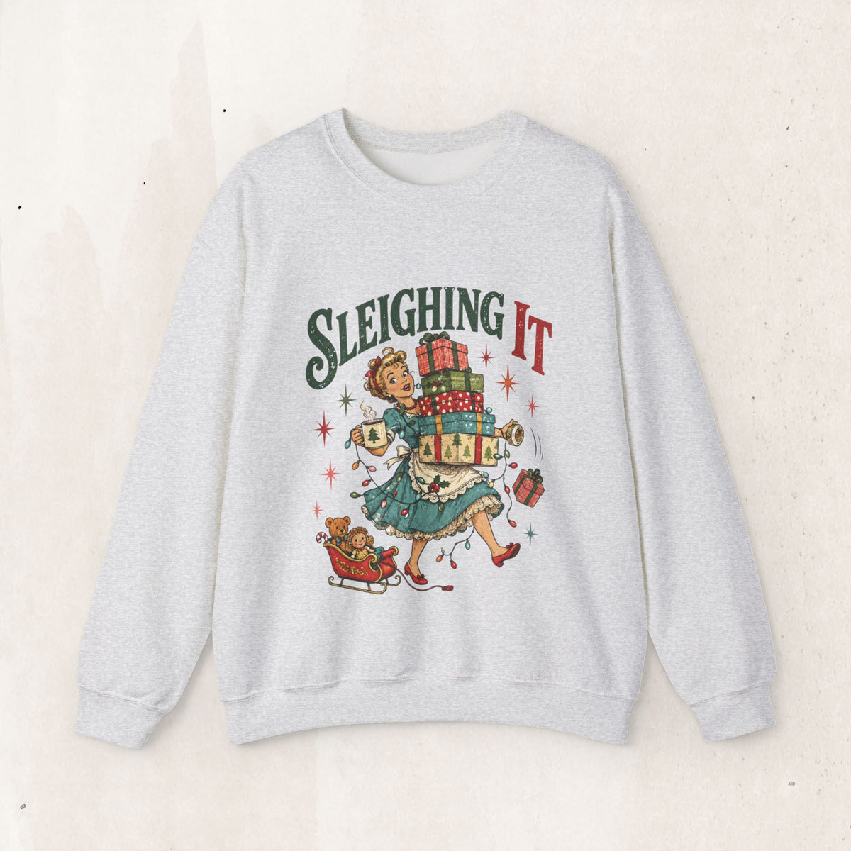Sleighing It Christmas Crewneck Sweatshirt — Retro Holiday Gifts Design