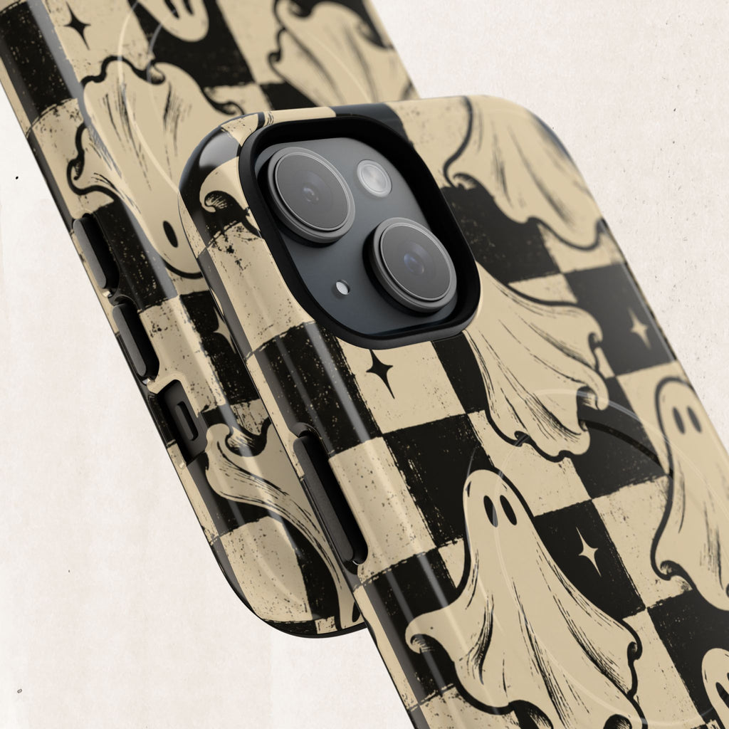 Ghost Checker Tough Magnetic Phone Case — Retro Spooky iPhone Cover Printify