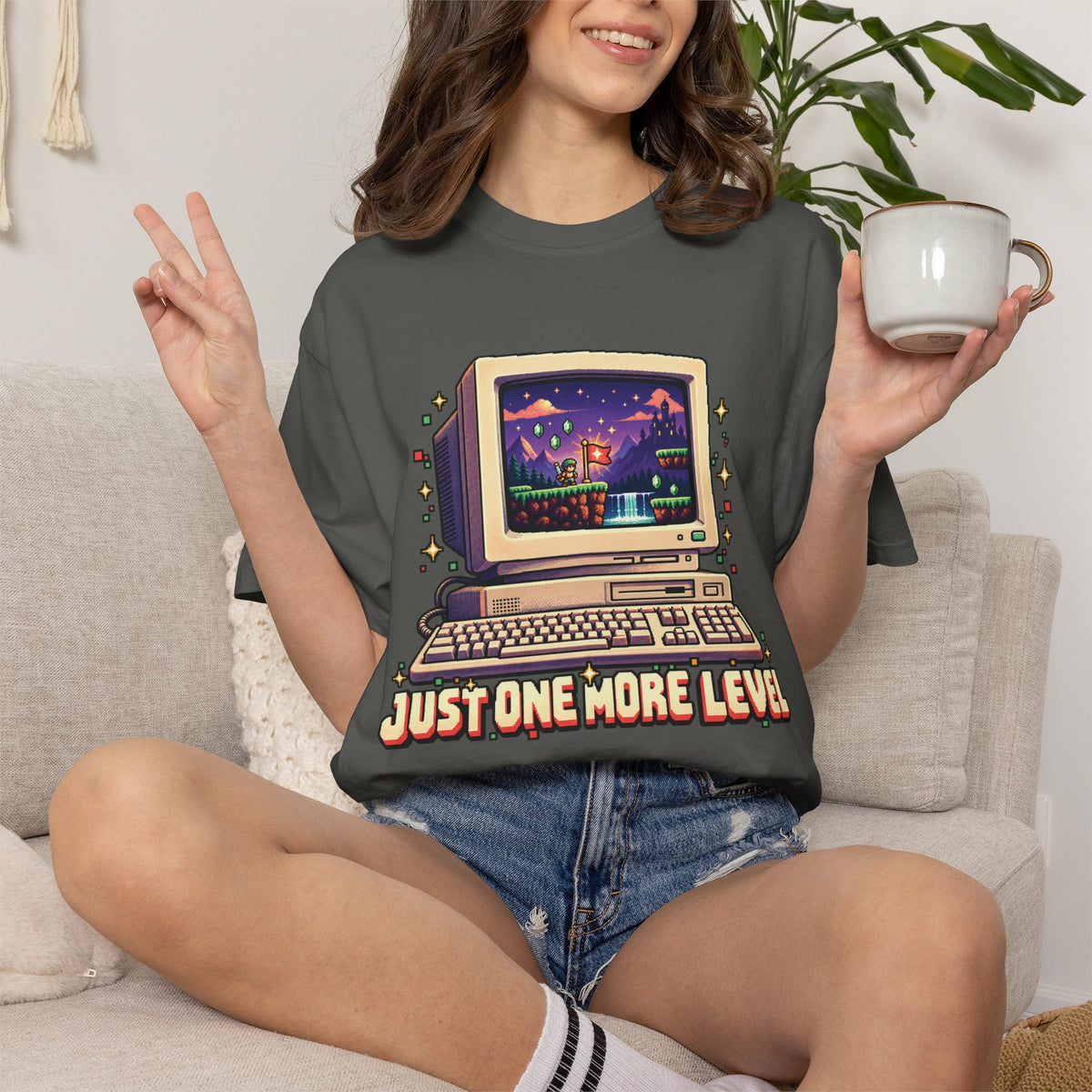 Retro Computer 'Just One More Level' Gaming Tee
