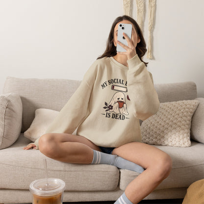 Cute Ghost "My Social Battery Is Dead" Crewneck Sweatshirt