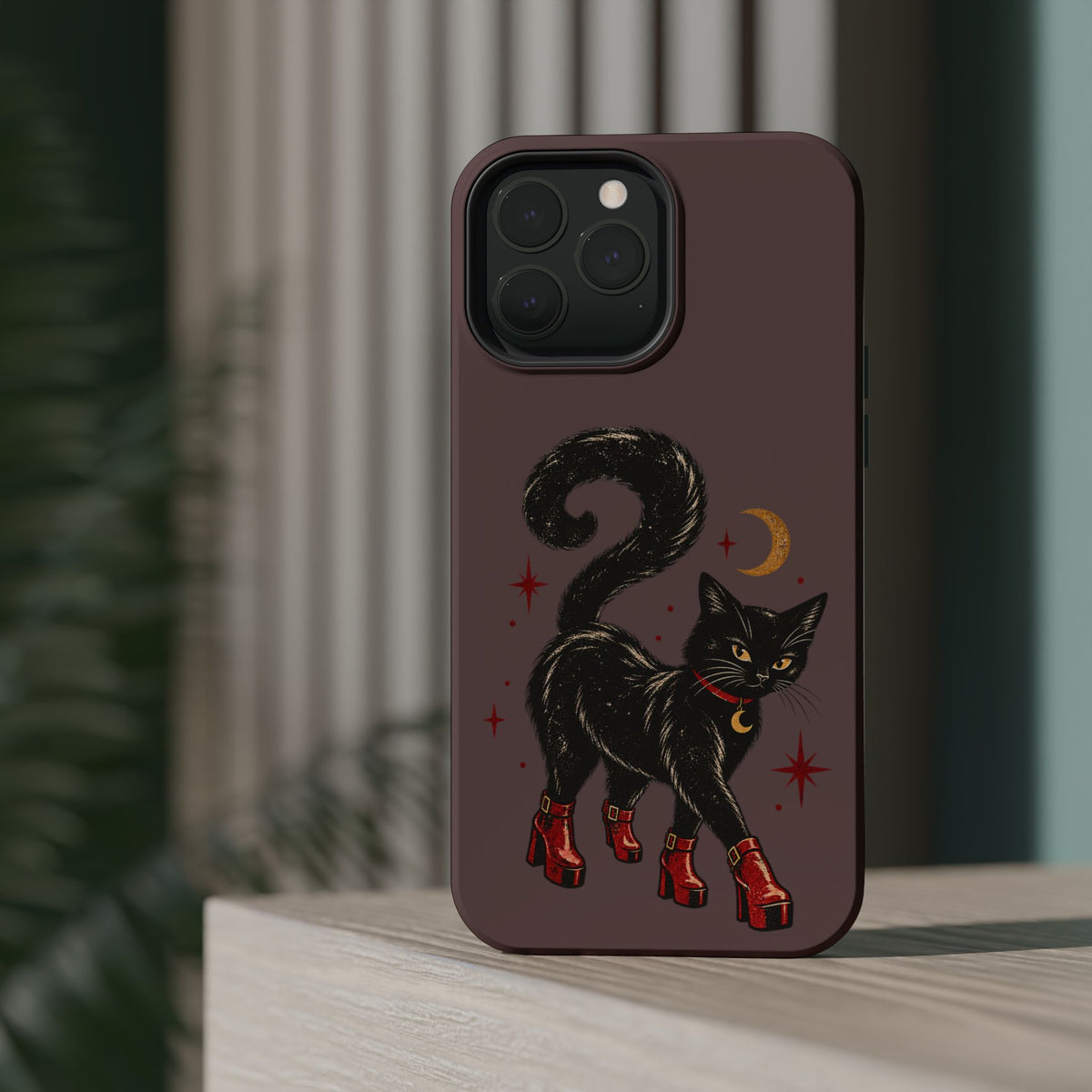 Black Cat in Red Boots MagSafe Phone Case, alternate view