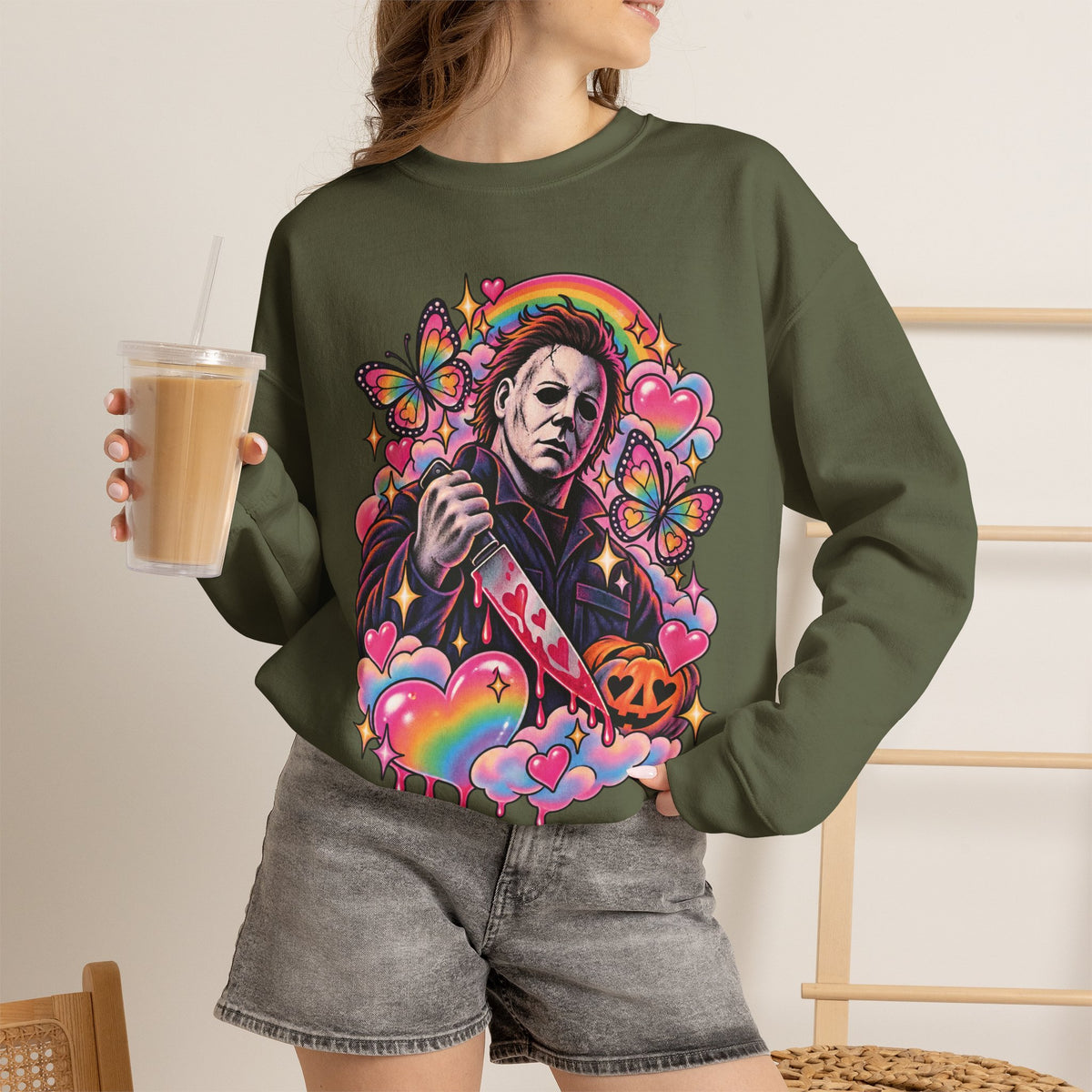 Colorful Michael Myers Horror Heart Crewneck