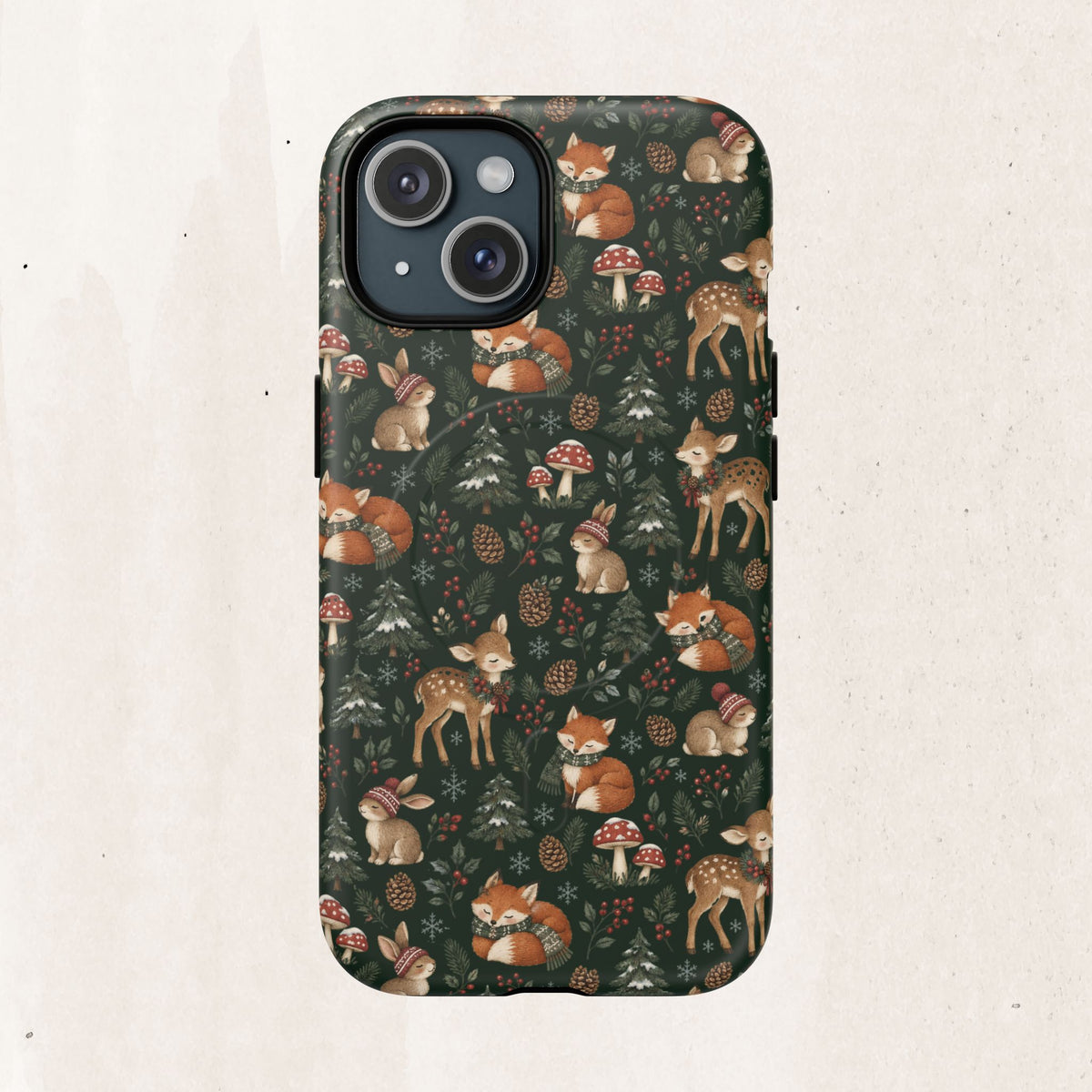 Magnetic Phone Case — Woodland Fox & Deer Holiday Pattern