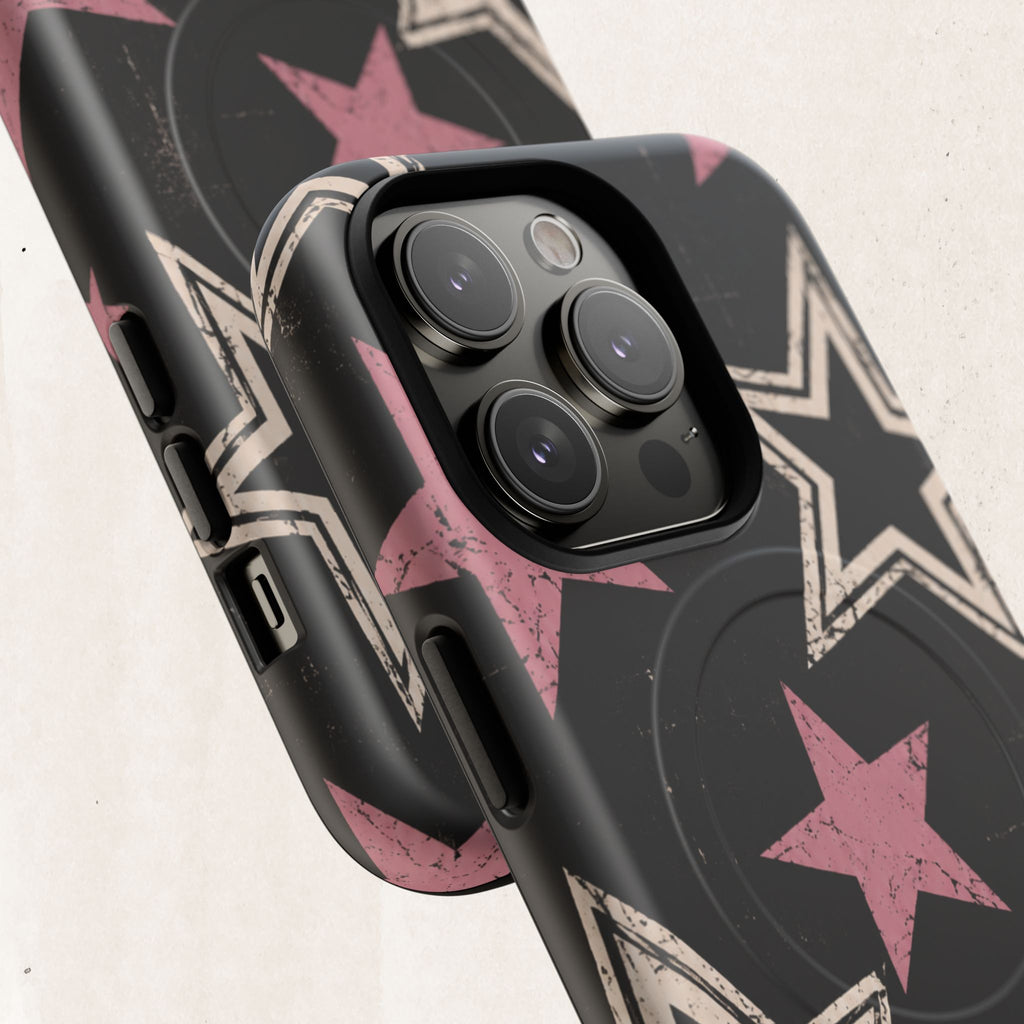 Magnetic Phone Case — Pink Retro Stars Tough Protective Cover Printify