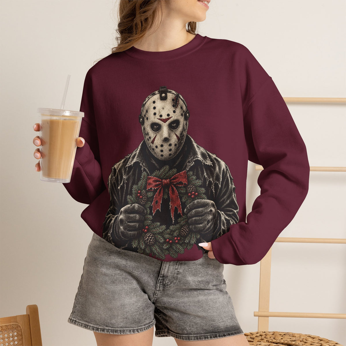 Jason Vorhees Christmas Wreath Crewneck Sweatshirt