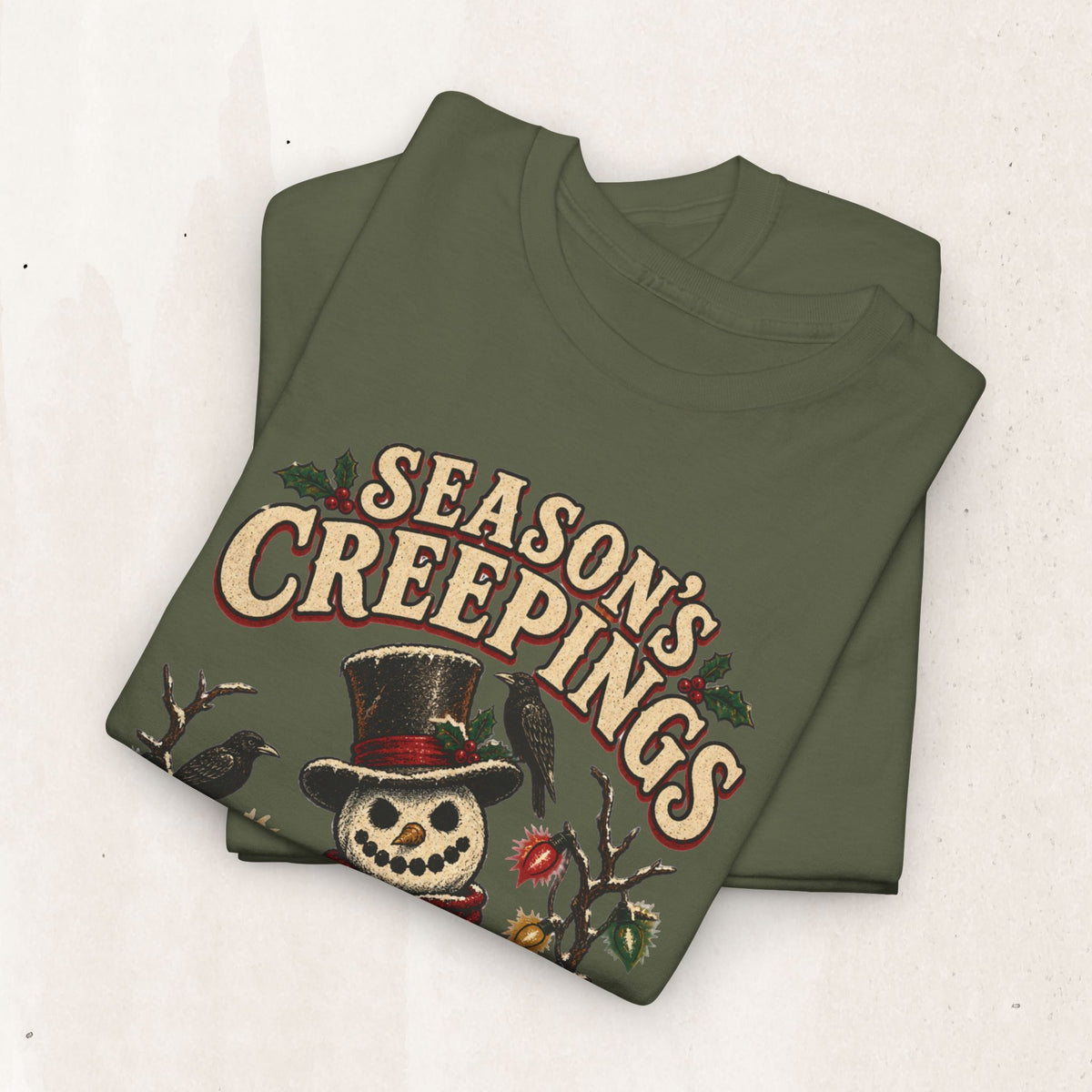 Season's Creepings Snowman Tee — Vintage Spooky Holiday T-Shirt