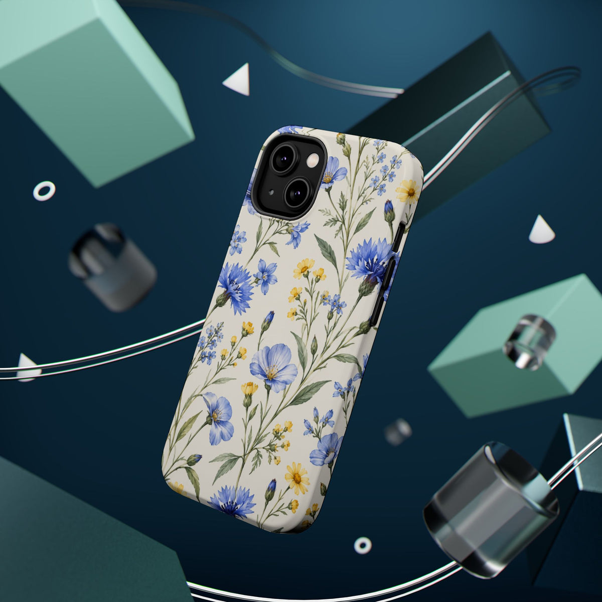 Floral Blue Cornflower Tough Magnetic Phone Case, alternate view