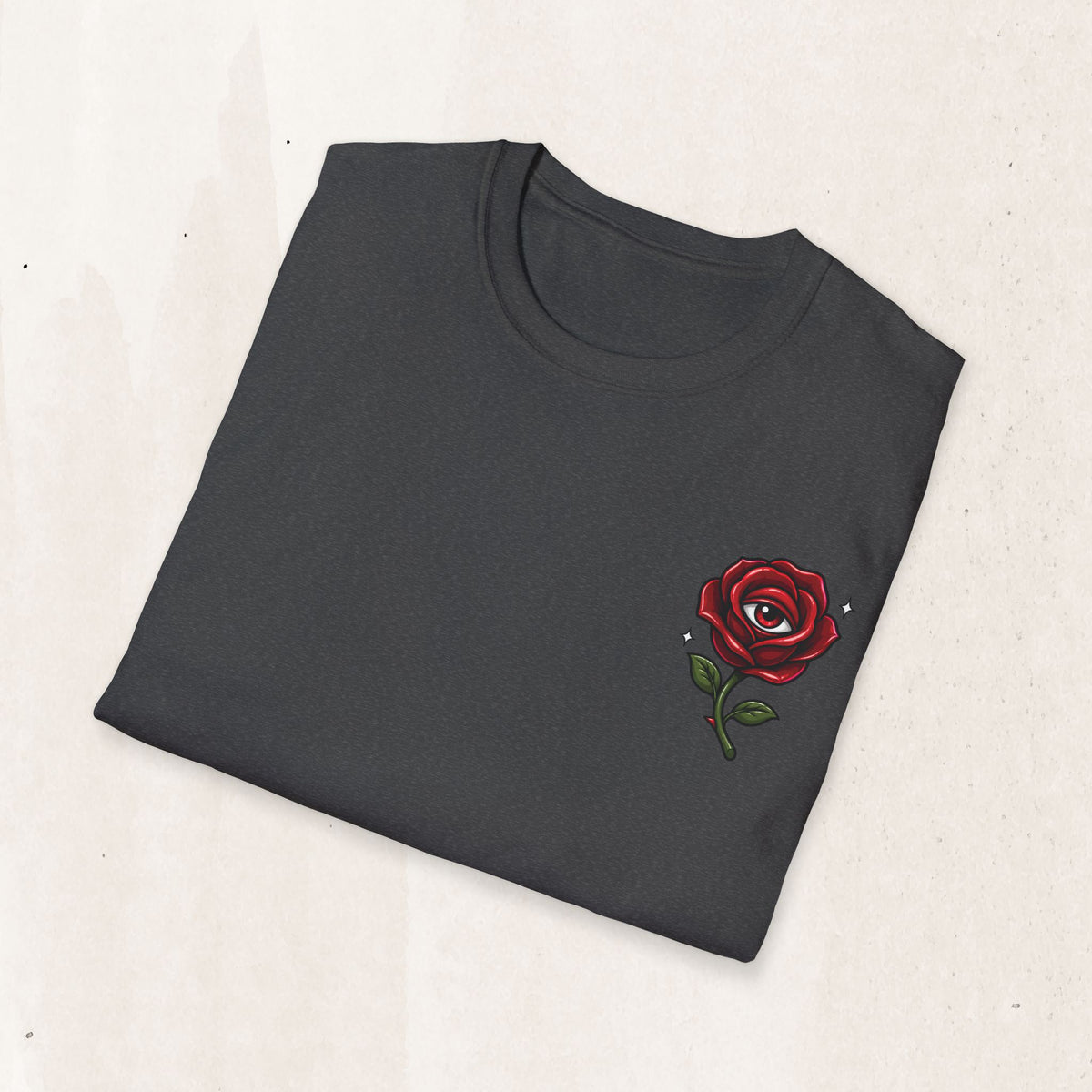 Red Rose Graphic Tee – Minimal Floral Shirt – Dark Heather