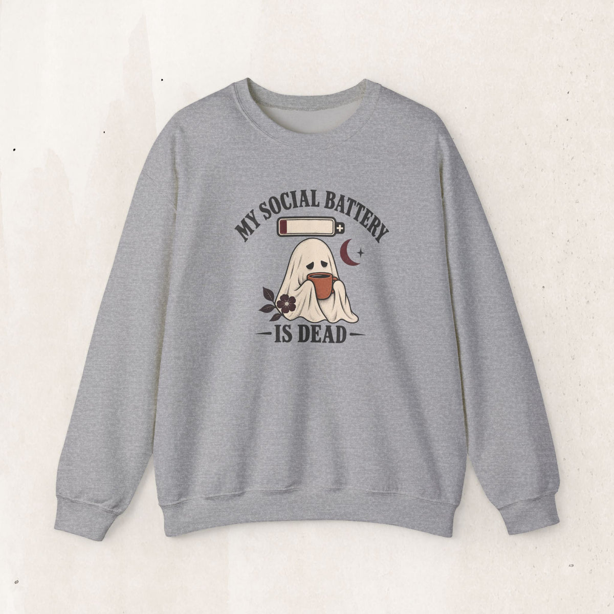 Cute Ghost "My Social Battery Is Dead" Crewneck Sweatshirt
