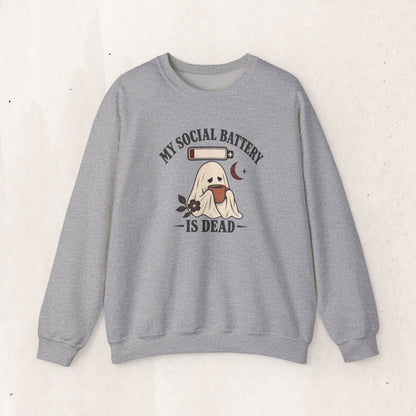 Cute Ghost "My Social Battery Is Dead" Crewneck Sweatshirt