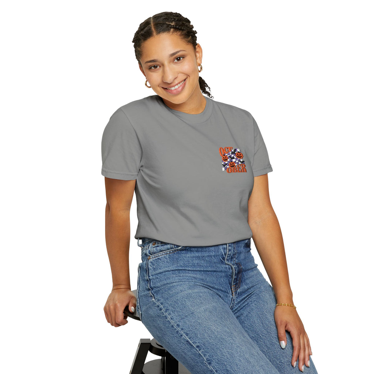 Embroidered Retro "October" Halloween Tee