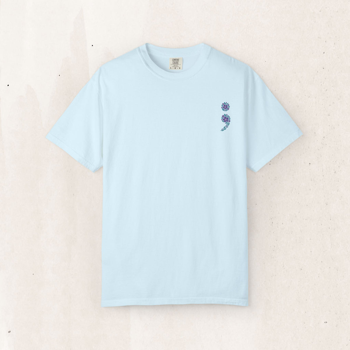 Purple and teal flag semicolon suicide awareness t-shirt in chambray