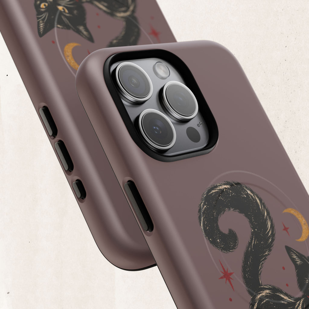 Magnetic Phone Case — Black Cat in Red Boots Design