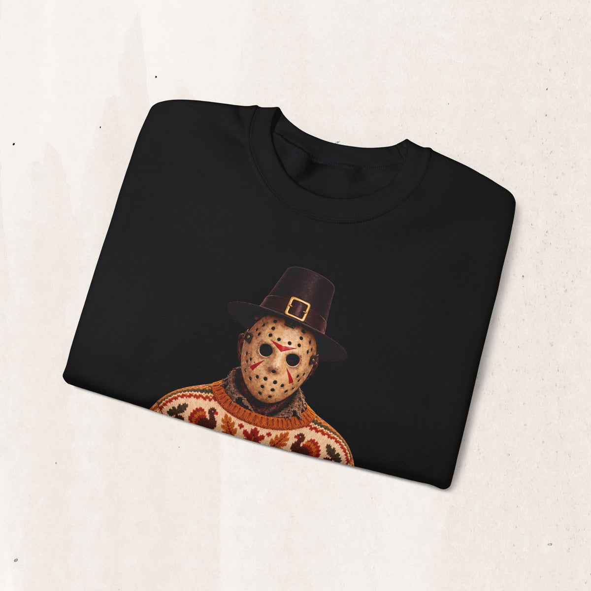 Jason Voorhees Thanksgiving horror crewneck sweatshirt in black