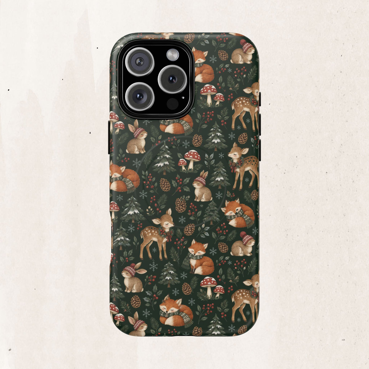 Magnetic Phone Case — Woodland Fox & Deer Holiday Pattern