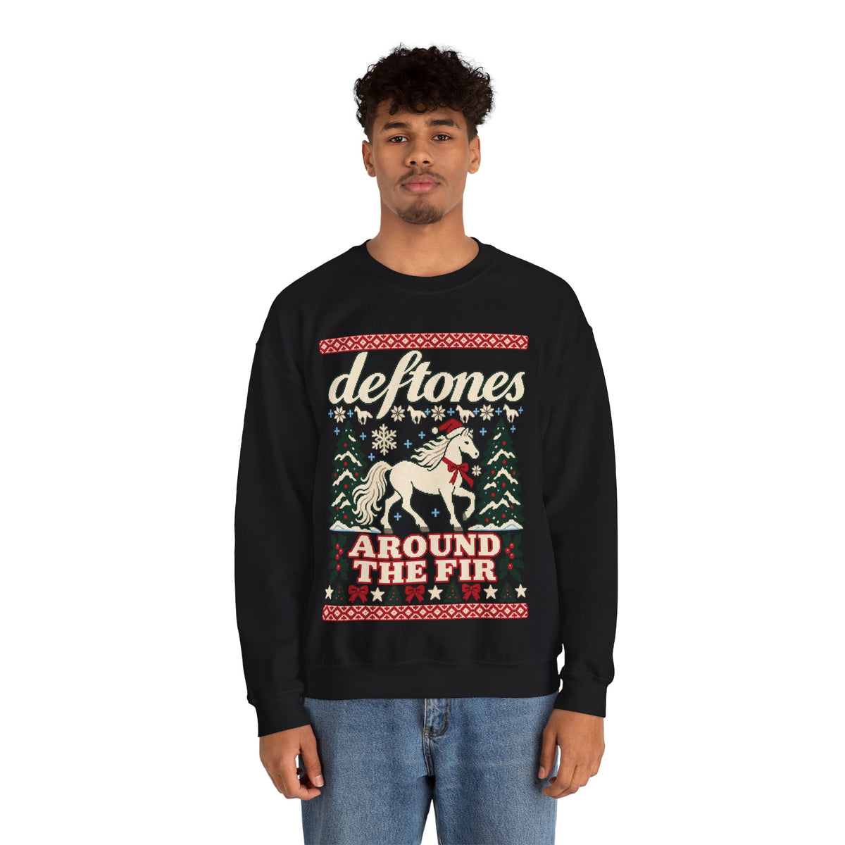 Deftones Around the Fir Christmas Crewneck Sweatshirt in Red, alternate view