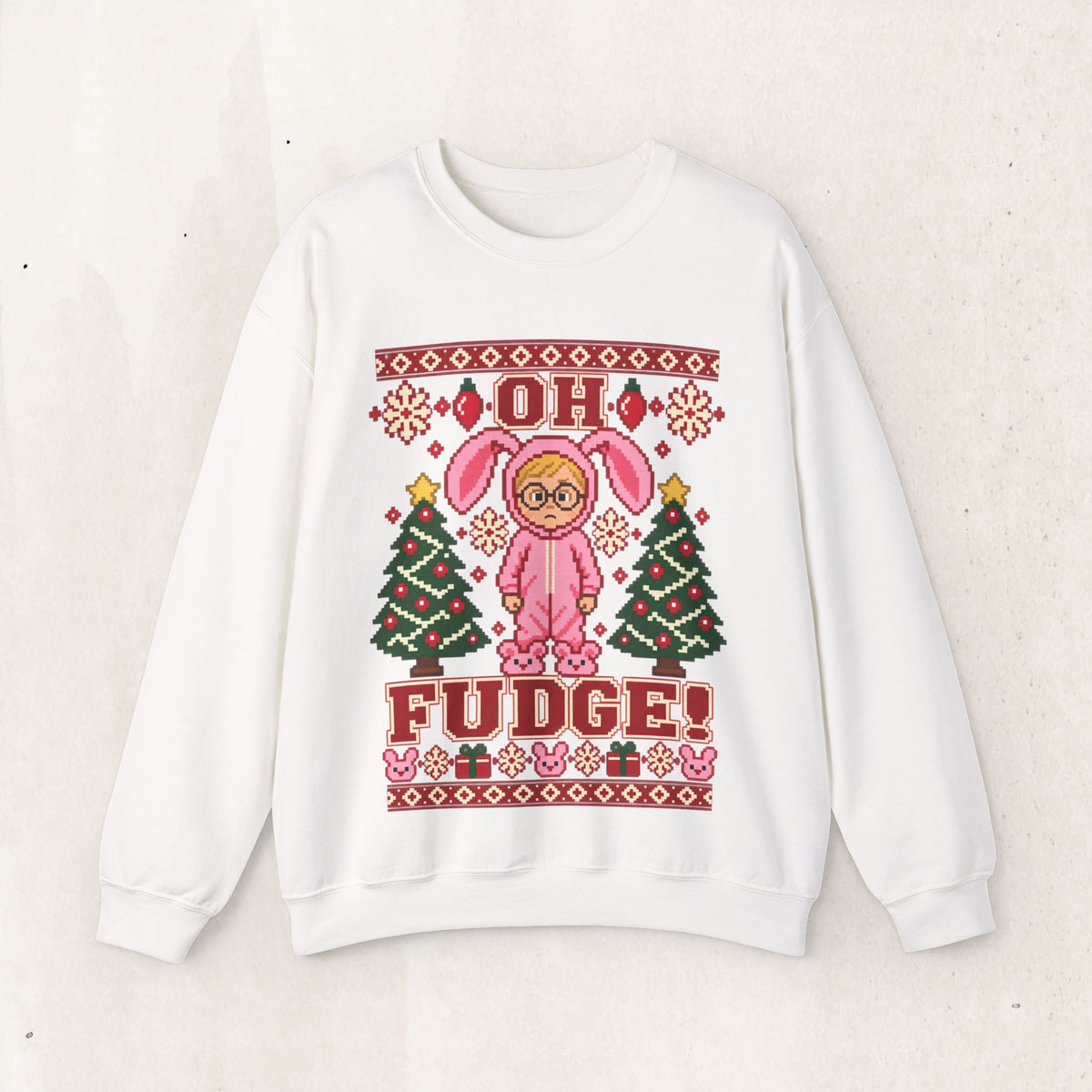 Oh Fudge A Christmas Story Sweatshirt – Fair Isle Bunny Crew – White