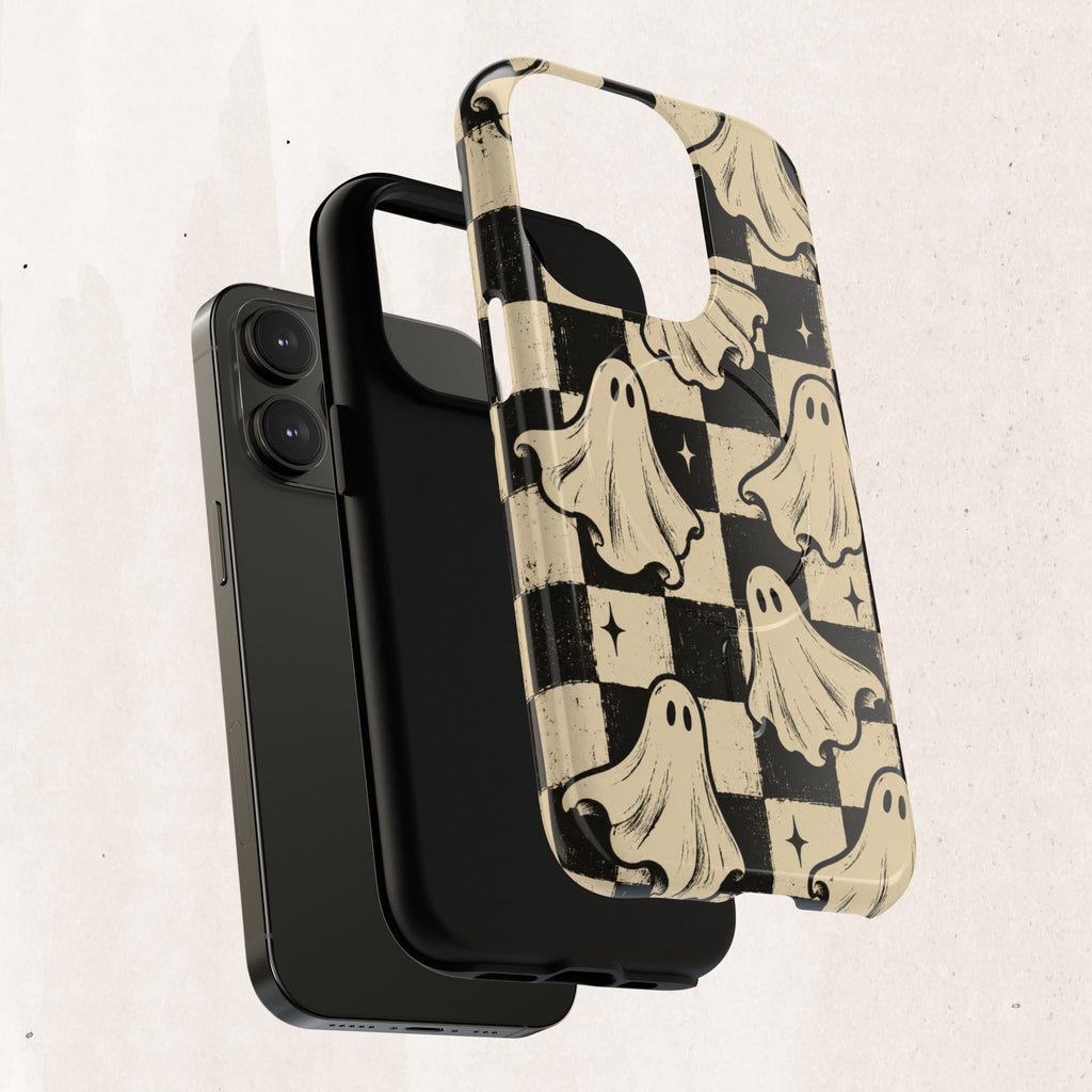 Ghost Checker Tough Magnetic Phone Case — Retro Spooky iPhone Cover Printify