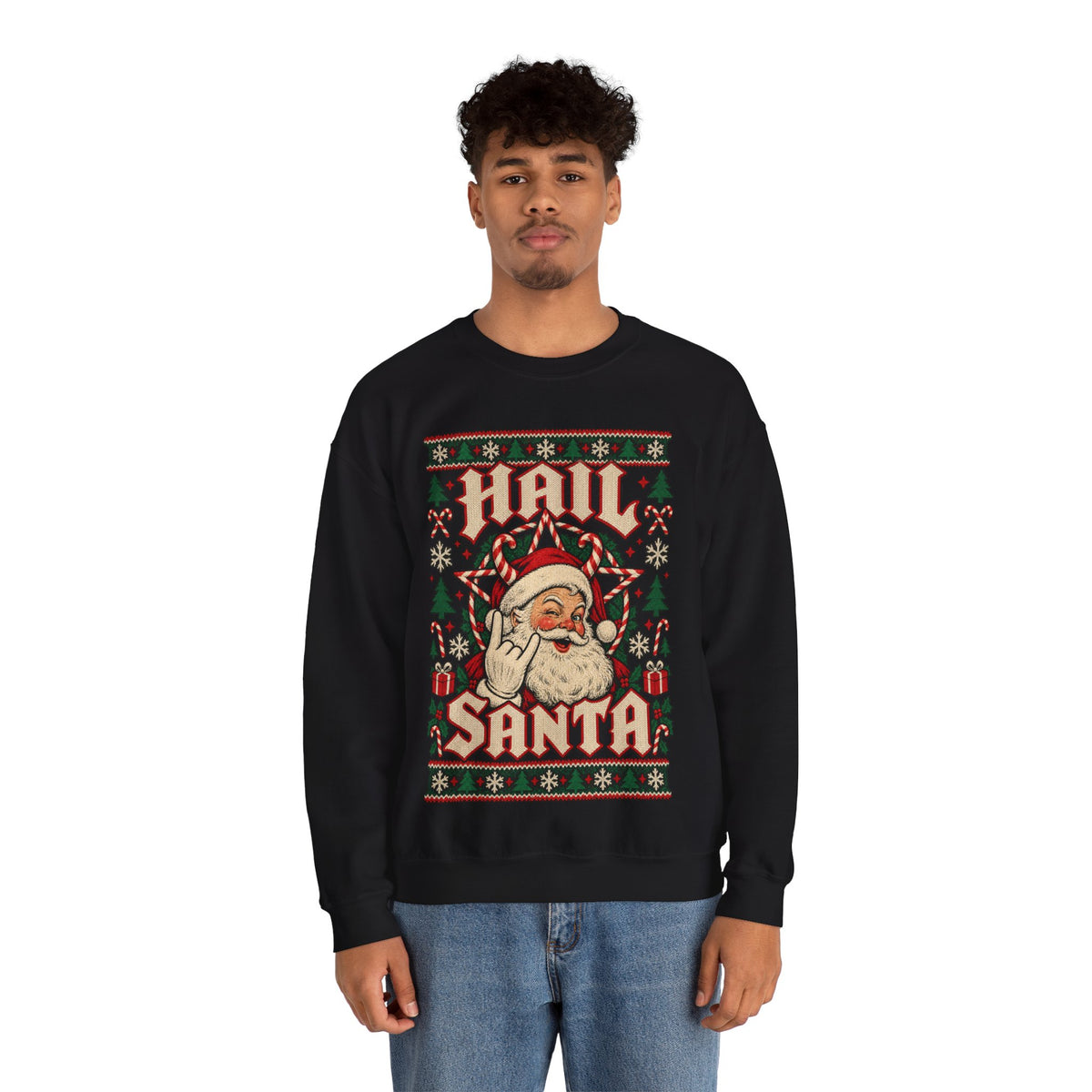 Hail Santa Ugly Christmas Sweater Sweatshirt in Red, alternate view