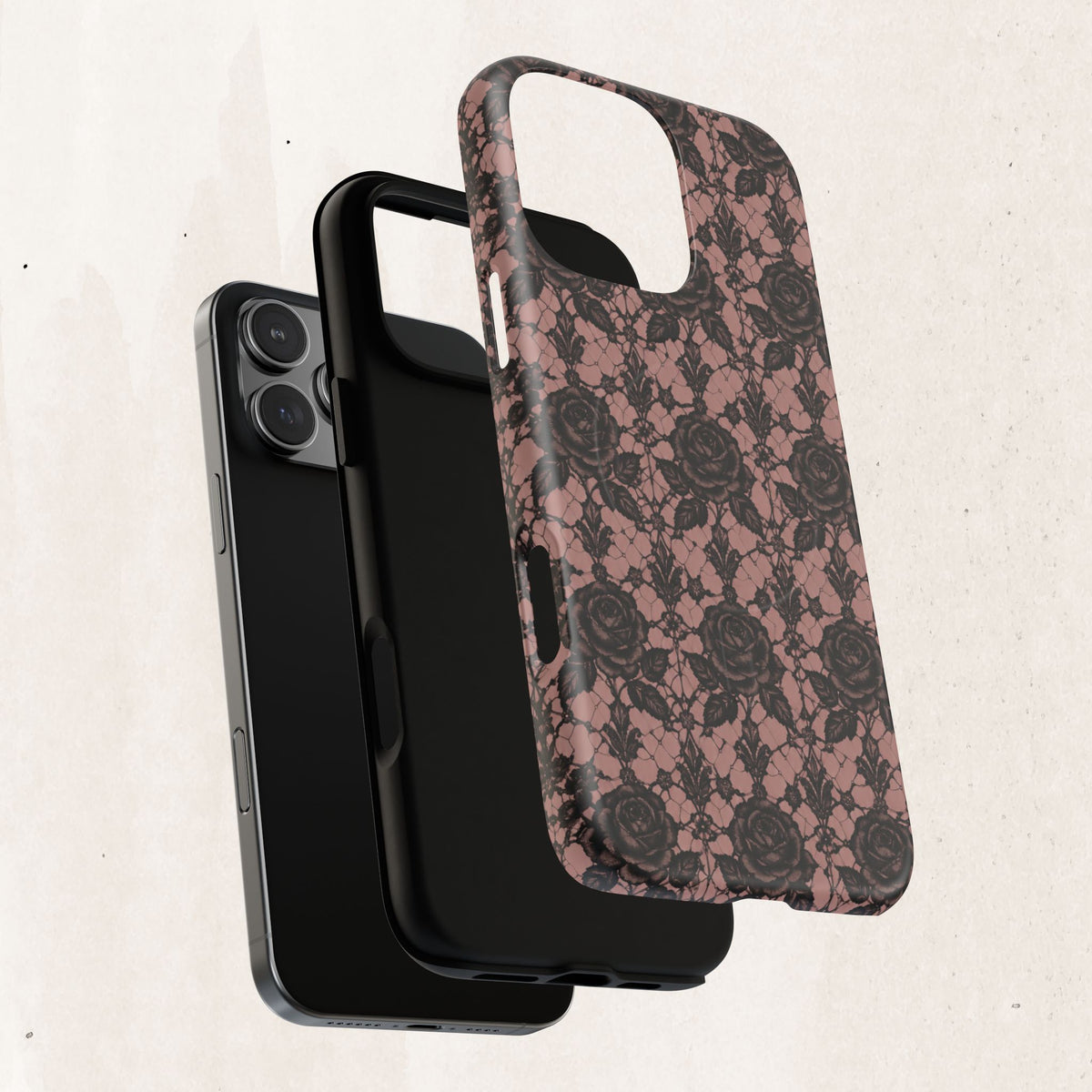 Vintage Black Lace Rose Pattern Phone Case